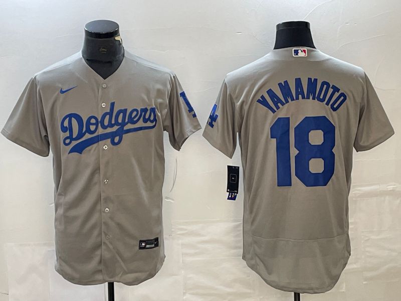 Men Los Angeles Dodgers 18 Yamamoto Grey Nike Elite MLB Jersey style 1